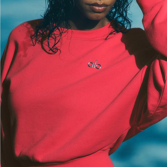 Alo Candy Red Accolade Cropped Sweatshirt - Picture 2 of 3
